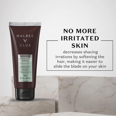 Malbec Club Sensitive Shaving Cream for Men, Premium Lightweight, Non-Foaming or irritating, Hydrates Dry Skin, Razor-Friendly Formula, 3.5 Ounce