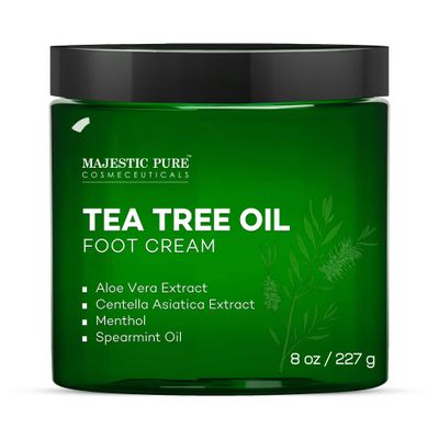 Majestic Pure Tea Tree Oil Foot Cream, Warming Cream - Calluses, Dry Cracked Feet, Hands, Heels, Elbow, Nails, and Knees - Softens &amp; Moisturizes Skin - 8 oz