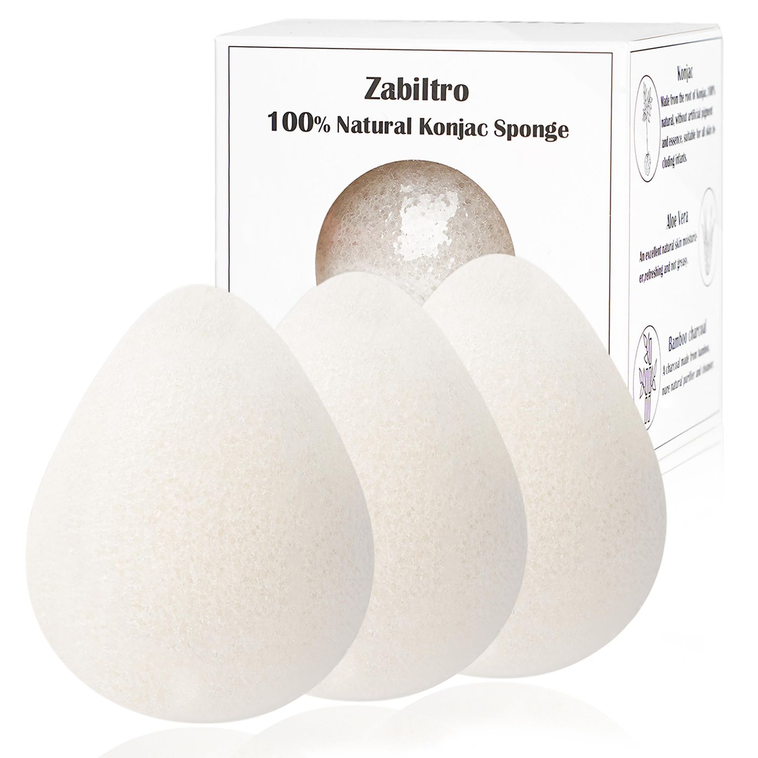 Zabiltro Natural Walnut Konjac Facial Sponges - Waterdrop- for Gentle Face Cleansing and Exfoliation Eco-Friendly - Skincare Face Body Washing Cleaning - with White Pure Konjac,3pc.