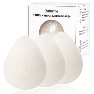 Zabiltro Natural Walnut Konjac Facial Sponges - Waterdrop- for Gentle Face Cleansing and Exfoliation Eco-Friendly - Skincare Face Body Washing Cleaning - with White Pure Konjac,3pc.
