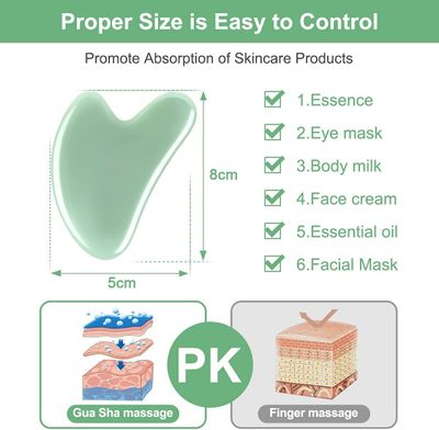 URAQT Gua Sha Massage Tool, 2 Pcs Natural Jade Gua Sha Board, Quartz Jade Stone Gua Sha Facial Tool, Face Scraping Massager, Anti Aging Massage Beauty Tool for Face, Eye, Neck