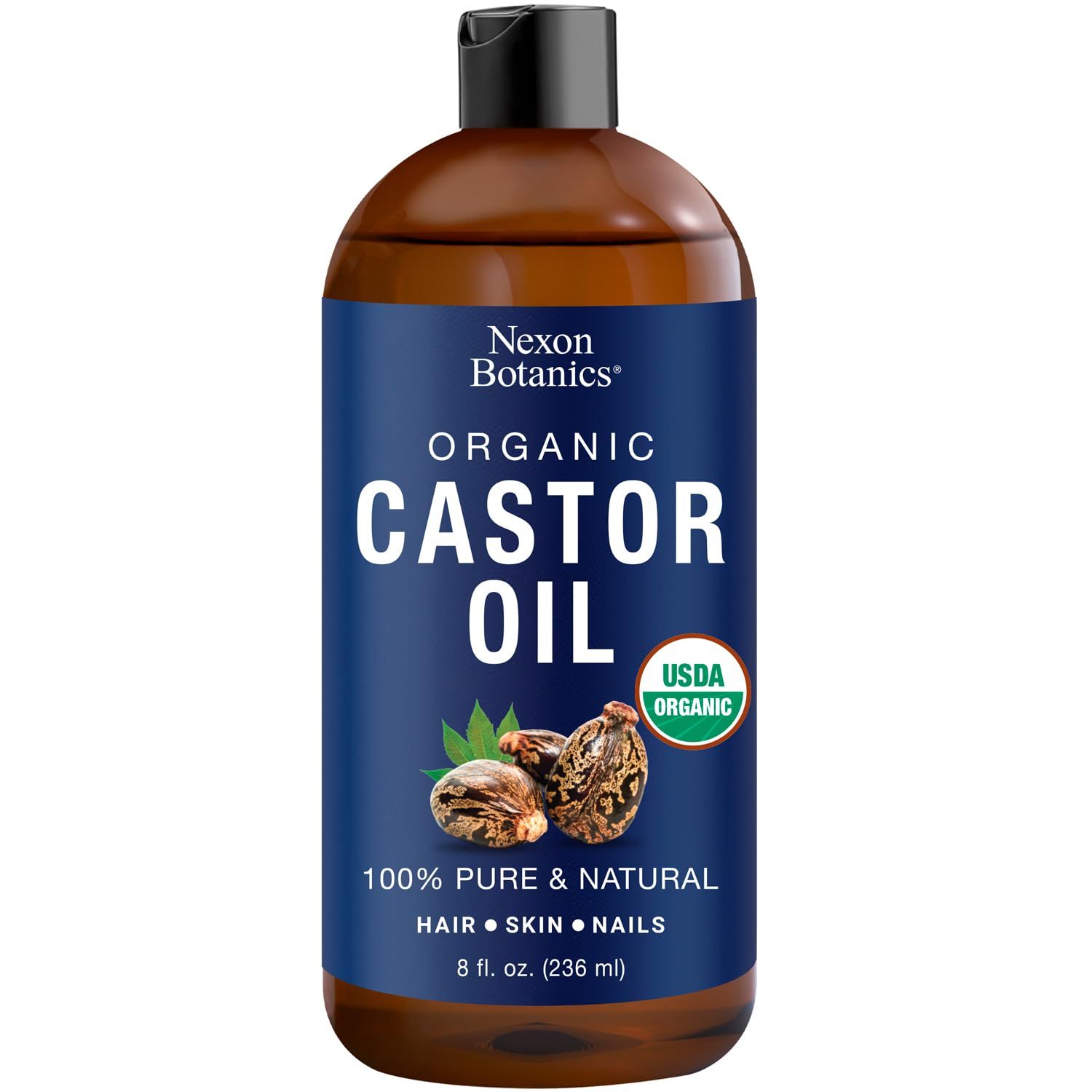 Organic Castor Oil for Hair Growth 8 fl oz - Castor Oil Organic Cold Pressed Unrefined - Aceite De Ricino Organico - For Skin Care, Hair Care, Eyelashes, Eyebrows, Body