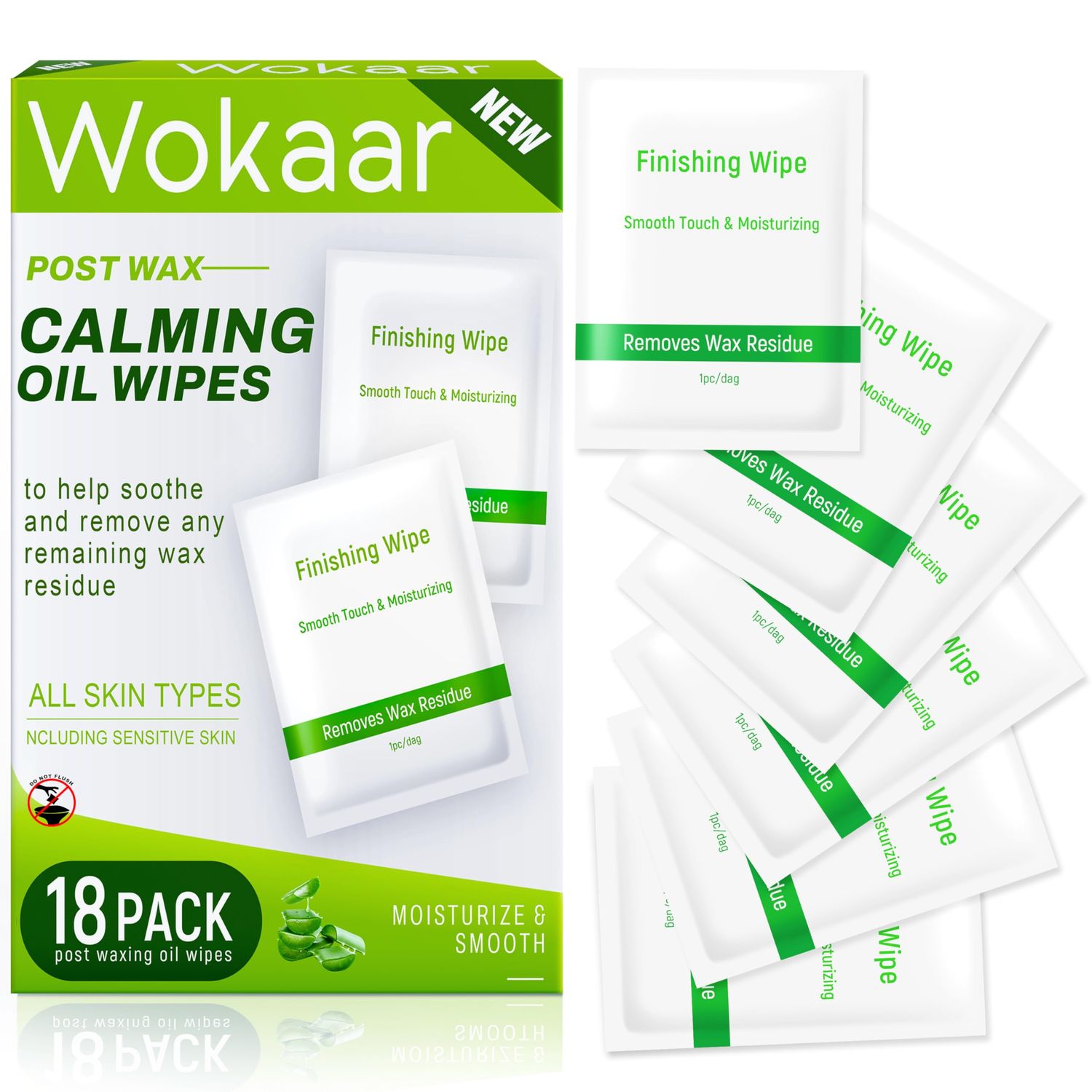 Wokaar Post Wax Oil Wipes- Perfect Refill Pack with 18 Bag for All Hair Removal Products, Body &amp; Facial Wax Remover Skin Care
