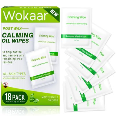 Wokaar Post Wax Oil Wipes- Perfect Refill Pack with 18 Bag for All Hair Removal Products, Body &amp; Facial Wax Remover Skin Care