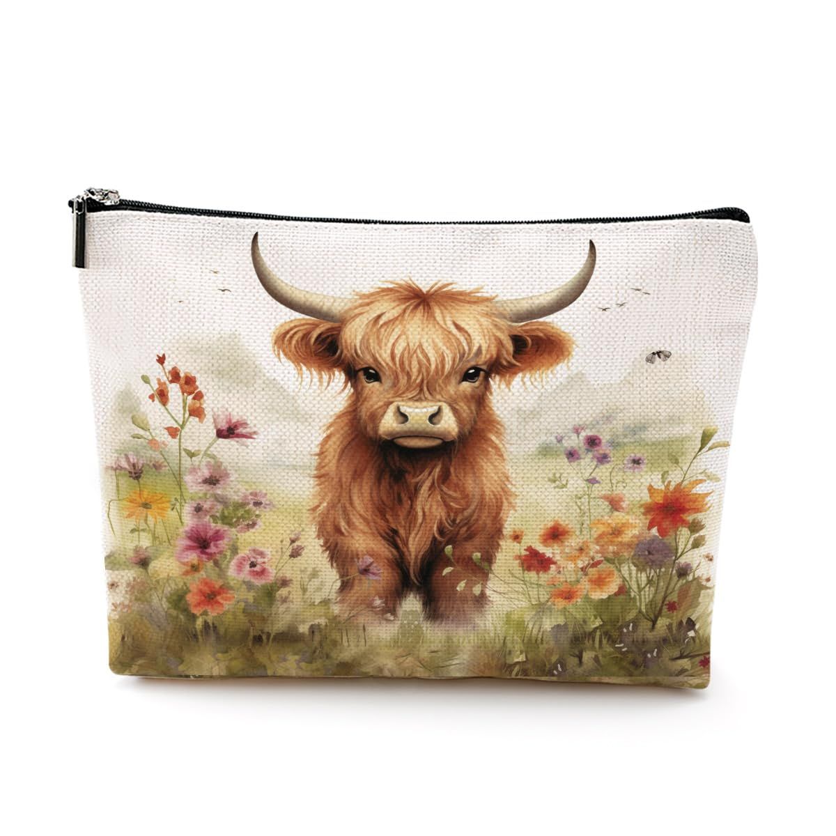 Retro Western Cow Makeup Bag Cosmetic Bag Cow Print Stuff Wildflower Gifts Cow Gifts Western Accessories for Women Girls Mom Best Friend Sister Cow Lovers Christmas Birthday Friendship Gifts