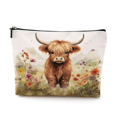 Retro Western Cow Makeup Bag Cosmetic Bag Cow Print Stuff Wildflower Gifts Cow Gifts Western Accessories for Women Girls Mom Best Friend Sister Cow Lovers Christmas Birthday Friendship Gifts