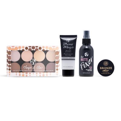 W7 Shape &amp; Glow Makeup Set - Matte Finish - 4 Piece Set - Bronze, Contour &amp; Secure