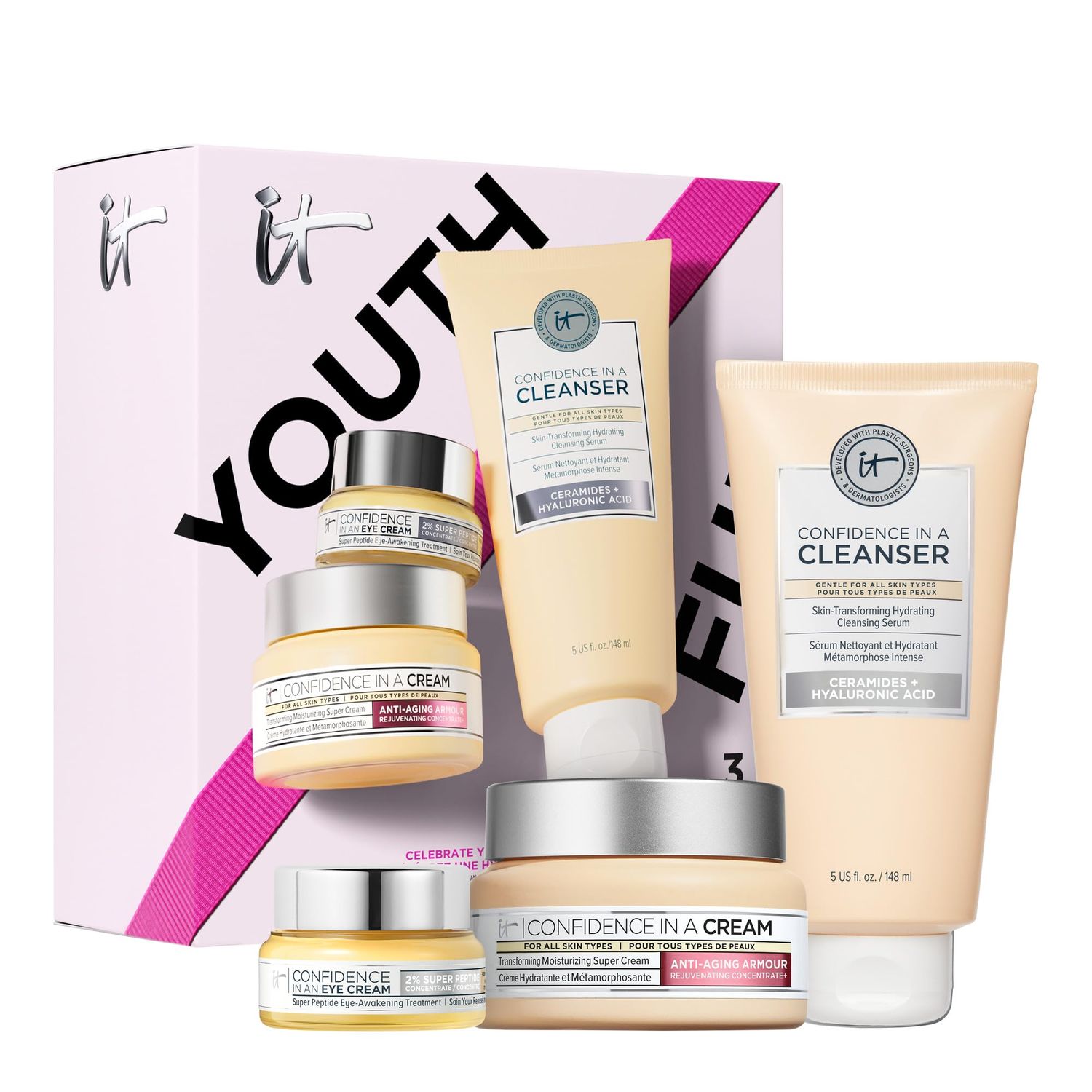 IT Cosmetics Celebrate Youthful Hydration Anti-Aging Skincare Set ($141 Value) - 3-Piece Full Size Gift Set for Women with Hydrating Face Moisturizer, Facial Cleanser &amp; Under Eye Cream