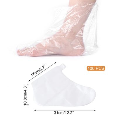 Quacc 100 PCS Plastic Disposable Foot Covers, Paraffin Bath Liners for Feet, Clear Foot Mask Socks for Pedicure, Spa, Trial Shoe