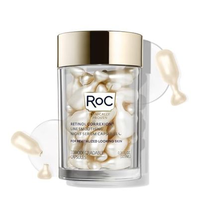 RoC Retinol Correxion Anti-Aging Wrinkle Night Serum, Daily Line Smoothing Skin Care, Fine Line &amp; Post-Acne Scars Treatment, Stocking Stuffers for Men &amp; Women, 30 Capsules, Unscented, 0.35 Fl Oz
