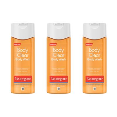 Neutrogena Body Clear Acne Body Wash with Glycerin &amp; 2% Salicylic Acid Acne Medication, Oil-Free Acne Wash for Breakouts on Back, Chest &amp; Shoulders, Non-Comedogenic, 8.5 fl. Oz, 3 Pack