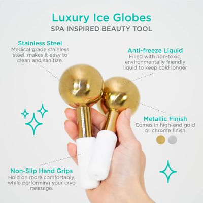 MontBeauty Stainless Steel Ice Globes for Facials (Gold), Durable Cryo Globes Instantly Reduce Puffiness, Tighten Pores and Sinus Relief, Face Globes for Facial Massages and Daily Beauty Routines