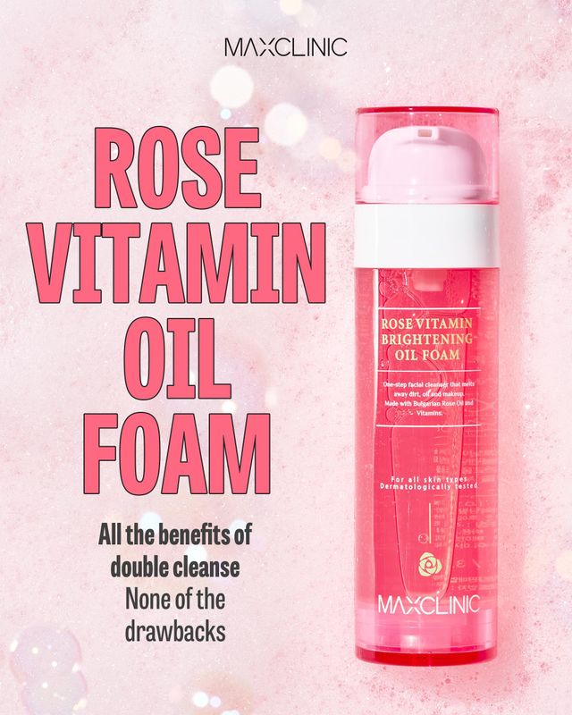 MAXCLINIC [K-Beauty] Rose Vitamin Oil to Foam | Daily Face Wash Oil Based Cleanser | Korean Rose Oil Foaming Face Cleanser | Hydrating Facial Cleanser for Dry Sensitive Skin (3.88 oz)