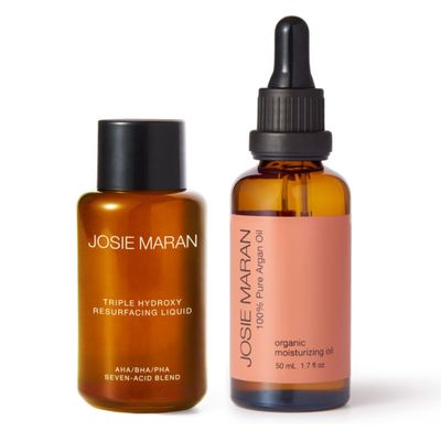 Josie Maran Pure Argan Oil + Liquid Exfoliant Kit - Anti Aging Hyperpigmentation Treatment &amp; Hydrating Argan Oil for Dry Skin - Body Skin Care Products For Everyday Use (3.4 oz)