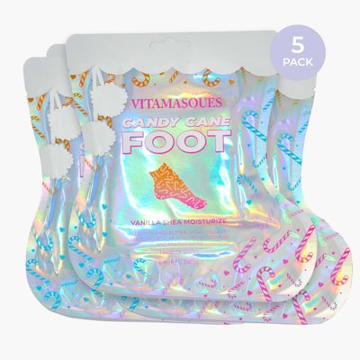 Vitamasques Candy Cane Moisturizing Foot Mask 5 Pack - Korean Skin Care Foot Mask with Shea Butter for Soft Skin