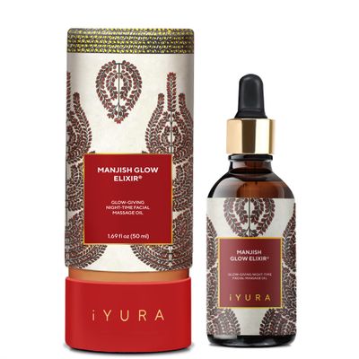 iYURA Manjish Glow Elixir - Traditional Glow-Boosting Face Moisturizer for an Instant Dewy Glow &amp; Clear-looking skin - Lightweight, 100% Natural Nighttime Face Oil, 1.69 fl oz
