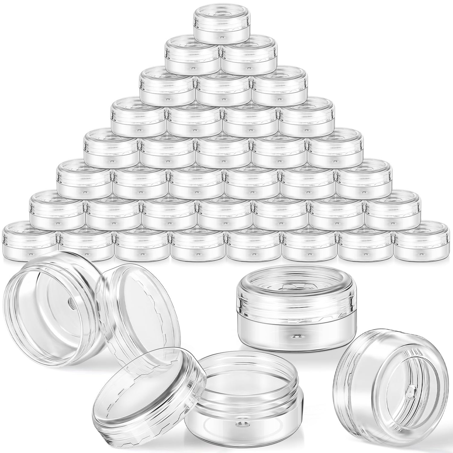 Patelai Small Clear Plastic Cosmetic Containers with Lids Cosmetic Sample Containers Travel Tiny Jars Round Pot Jars for Storage of Creams Makeup Ointments Skincare Lip Scrub(5g,99 Pcs)