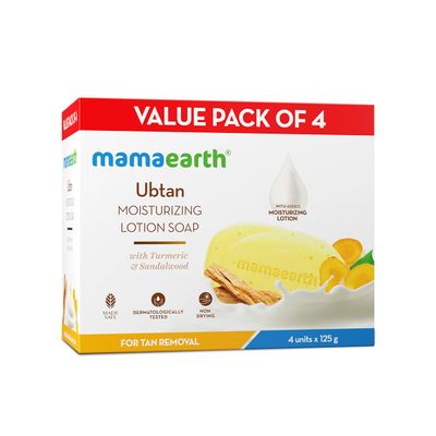MAMAEARTH Ubtan &amp; Sandalwood Moisturizing Lotion Soap Bar | Removes Tanning &amp; Gently Exfoliates | Traditional De Tan Bath Bar | for Face &amp; Body | 4 Bars (4.41 Oz/125g Each)