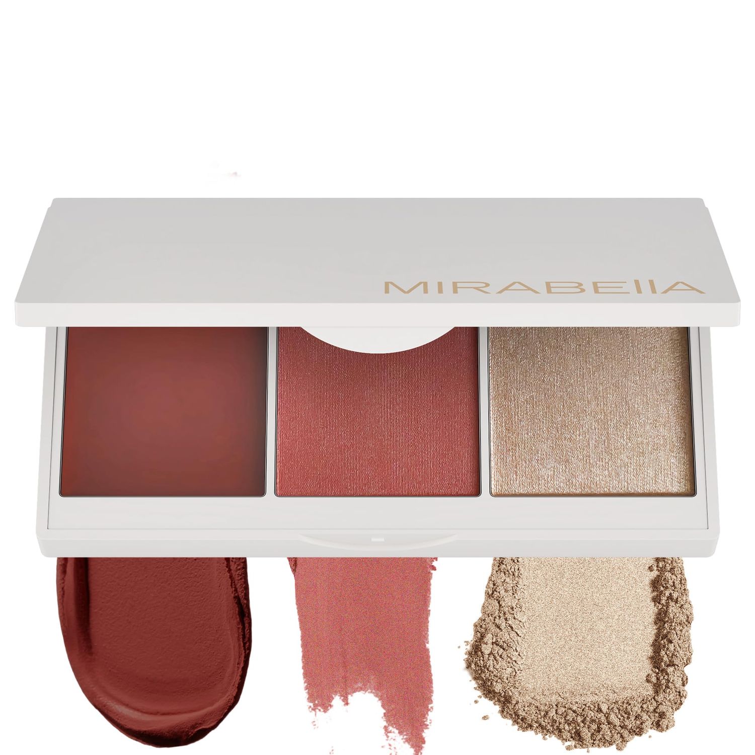 Mirabella Opulent Pro Face Trio Powder and Cream Blush Palette with Powder Highlighter, Lightweight &amp; Buildable Color Blush for Cheeks Creates a Flawless, Radiant Look for All-Over Multi-Use