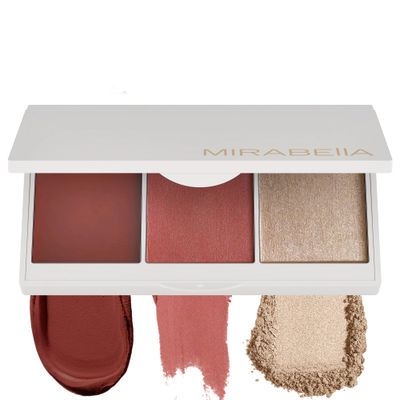 Mirabella Opulent Pro Face Trio Powder and Cream Blush Palette with Powder Highlighter, Lightweight &amp; Buildable Color Blush for Cheeks Creates a Flawless, Radiant Look for All-Over Multi-Use