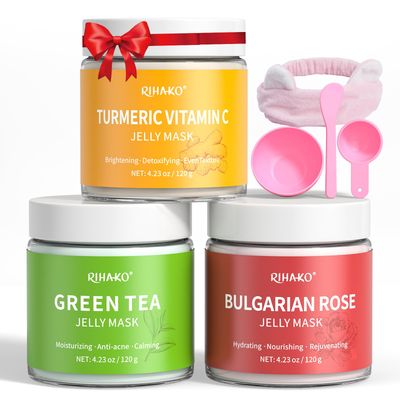 Jelly Mask For Facial Professional Skincare, Peel-Off Jelly Face Mask Powder For Hydrating Nourishing, Hydrojelly Jelly Face Mask Set,Turmeric Vitamin C, Rose And Green Tea,Easy Diy Home Spa Kits