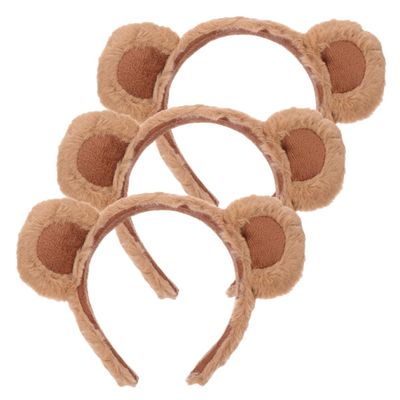 TOVINANNA Bear Ears Headband, 3Pcs Cute Fluffy Plush Animal Ears and Horns Hairband for Women Girl Wash Face Skincare Makeup Shower Spa, Halloween Christmas Festival Theme Party Cosplay Costume