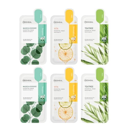 Mediheal Sheet Mask New Essential HERO 6 pack (Tea Tree, Madecassoside, Vita)| Korean Skincare Facial Sheet Mask Combo christmas skin care gift