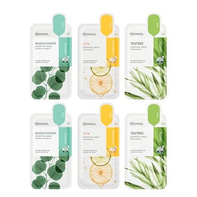 Mediheal Sheet Mask New Essential HERO 6 pack (Tea Tree, Madecassoside, Vita)| Korean Skincare Facial Sheet Mask Combo christmas skin care gift