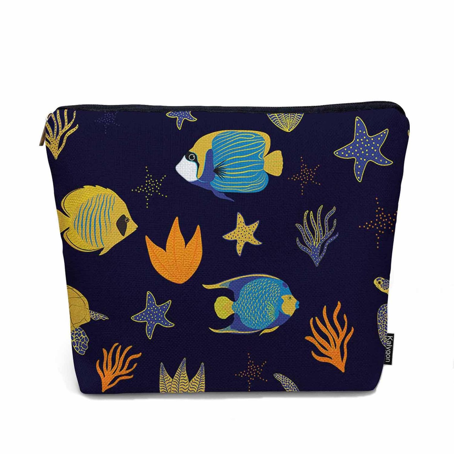 Kalygon Sea Animal Makeup Bags Makeup Organizer, Ocean Sea Turtle Starfish Seaweed Flax Toiletry Bags Travel Cosmetic Bag Makeup Purse Pouch Skincare Bag Wallet Bags For Women Female Mom Daughter