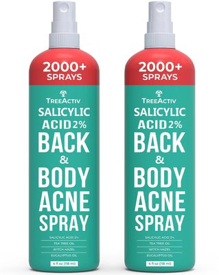 Salicylic Acid Back &amp; Body Acne Spray, Back Acne Solution For Women And Men, Acne Body Spray with Tea Tree Oil, Fast-Drying Back Acne Spray, Fine Mist, Back Acne Treatment Spray, 4 fl oz, 2-pack