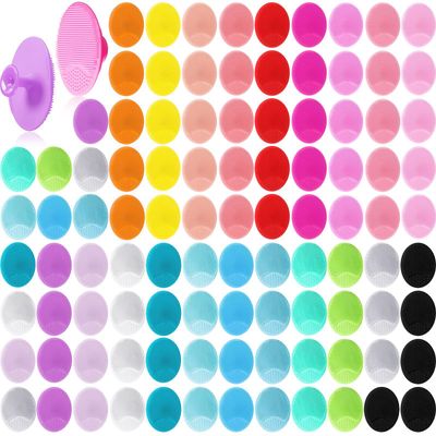 Roshtia 100 Pcs Silicone Face Scrubber Facial Cleansing Brush Handheld Soft Bristle Face Exfoliator Manual Cleansing Face Wash Brush for Massage Body Skin Care Pore Blackhead Removal, 20 Colors