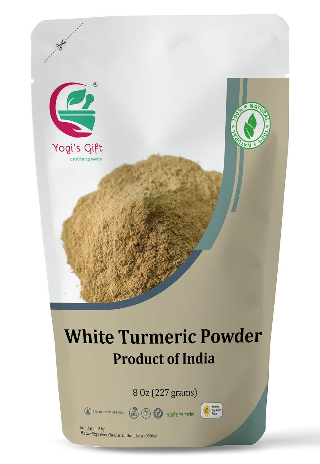White Turmeric Powder for Skin Care | 8 oz | No staining | aka Kapoor Kachri &amp; Hedychium Spicatum | 100% Herbal Skin Care by Yogis Gift