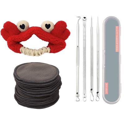 Topwon Cute Hair Band for Washing Face Makeup Facial Mud Maks with Bamboo Makeup Remover Pads and Black Remover Kit