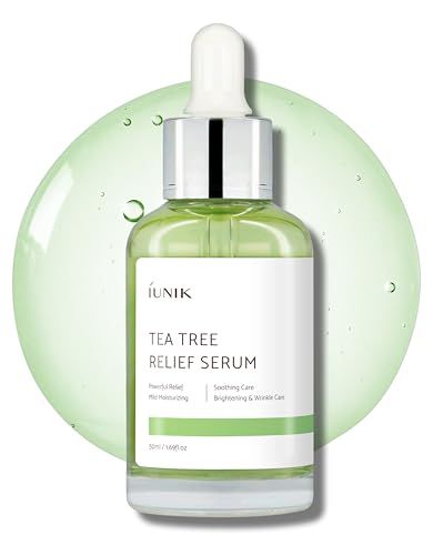 IUNIK Tea Tree 67% Relief Vegan Facial Serum - Non-Sticky | Clear &amp; Balanced Skin w/Centella Asiatica 19% for Soothing Calming Irritated &amp; Acne-prone Skin Ampoule Korean Skincare