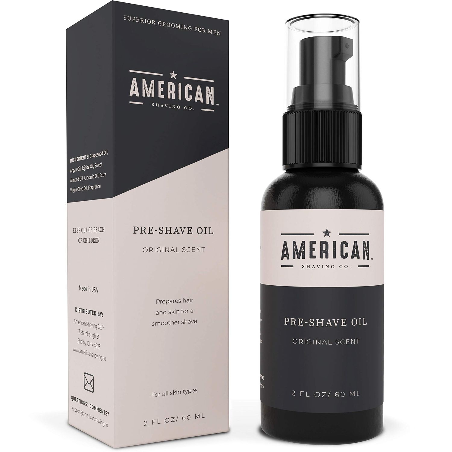 Pre-Shave Oil for Effortless, Smooth &amp; Irritation-free Shave, For Mens Skin Care Natural Handcrafted Blend Argan &amp; Jojoba Oil, Protects Razor Burn, Premium Pre-Shave Oil by American Shaving Co - 2 Oz