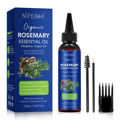 Rosemary Oil for Hair Growth 4.04 fl.oz, Natural Organic Rosemary Essential Oil Infused w/Castor Oil for Strenghtening Hair Roots and Skin Care