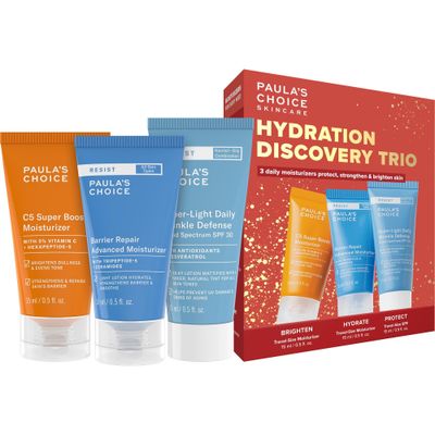 Paulas Choice Hydration Trio Travel Essentials Mini Kit, Includes C5 5% Vitamin C Moisturizer, RESIST Barrier Repair Moisturizer and RESIST Wrinkle Defense Matte Tinted Moisturizer SPF 30, Set of 3