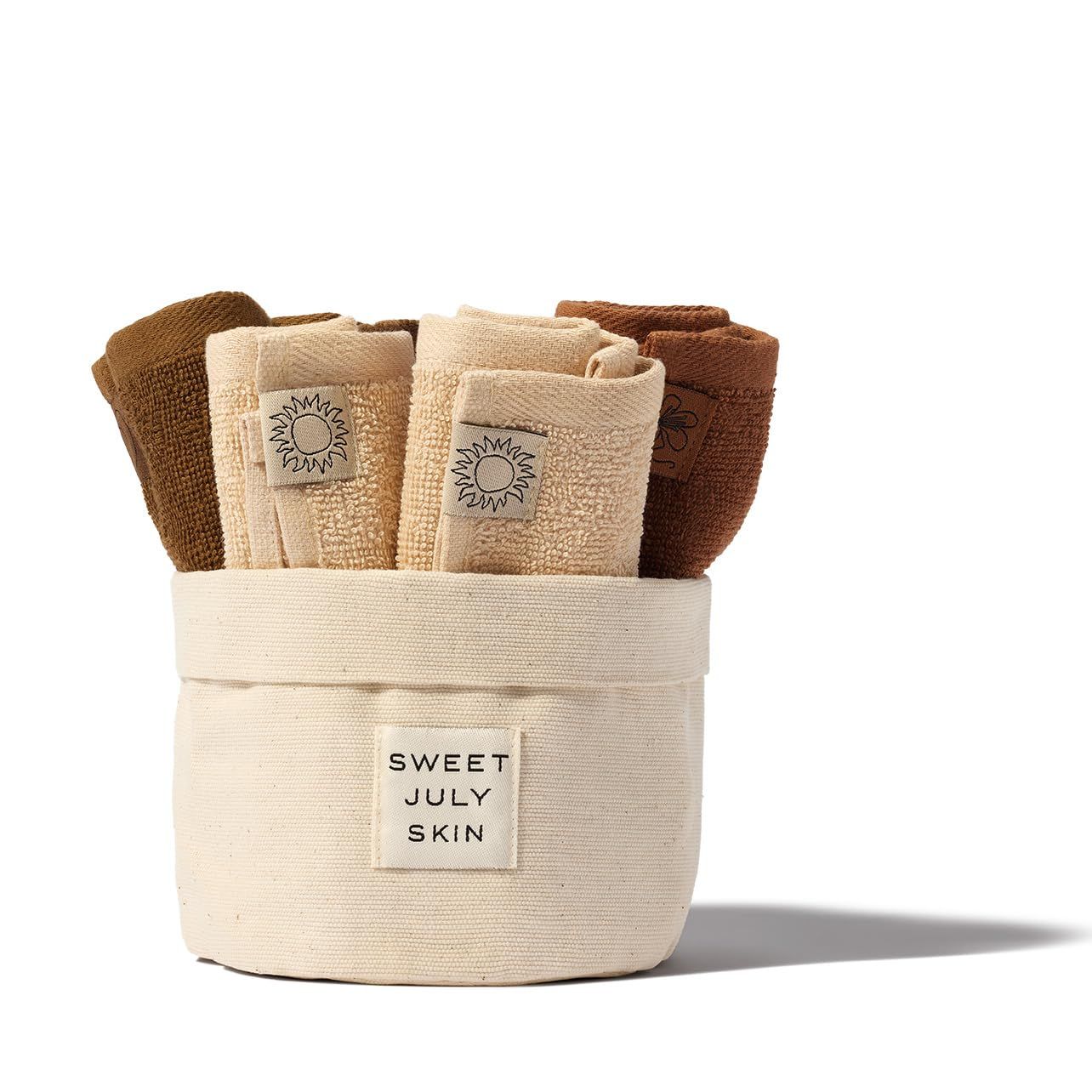 SWEET JULY Skin Face Towel Set Day &amp; Night, Makeup Removal, 100% Cotton, Soft, Absorbent, Daily Use, Pack of 6