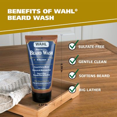 Wahl Beard Wash Face Exfoliator with Essential Oils for Moisturizing Skin Beard Hair - Manuka Oil, Meadowfoam Seed Oil, Clove Oil, Moringa Oil, and More - Model 805601