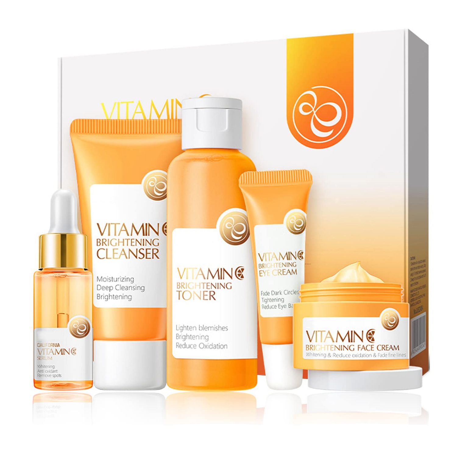 Skin Care Set ,Vitamin C Facial Serum Care Set ,Skin Care Routine Kit -Cleanser, Face Serum, Face Cream,Toner, Eye Cream,Anti- Aging Skin Care Sets &amp; Kits,Women Gift Sets (SetD)