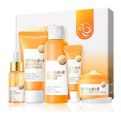 Skin Care Set ,Vitamin C Facial Serum Care Set ,Skin Care Routine Kit -Cleanser, Face Serum, Face Cream,Toner, Eye Cream,Anti- Aging Skin Care Sets &amp; Kits,Women Gift Sets (SetD)