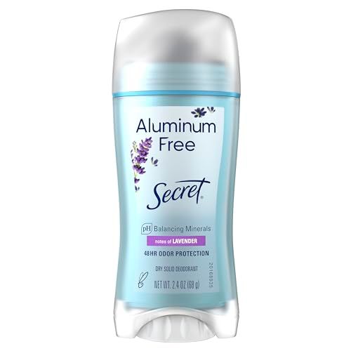 Secret Deodorant Aluminum Free for Women, 48hr Odor Protection, Free of Parabens Dyes Talc &amp; Baking Soda, Lavender Scent, 2.4 oz