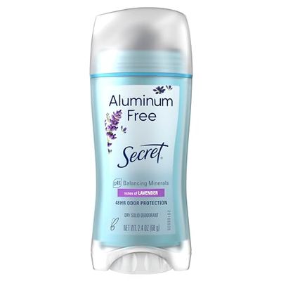 Secret Deodorant Aluminum Free for Women, 48hr Odor Protection, Free of Parabens Dyes Talc &amp; Baking Soda, Lavender Scent, 2.4 oz