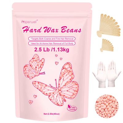 Wax Beads for Hair Removal, Auperwel 2.5lb Hard Wax Beads for Sensitive Skin with 20 Sticks, Waxing Beans for Brazilian, Bikini, Eyebrow Waxing, Painless Refill Pearl Beads for Wax Warmers Kit (Rose)