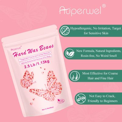 Wax Beads for Hair Removal, Auperwel 2.5lb Hard Wax Beads for Sensitive Skin with 20 Sticks, Waxing Beans for Brazilian, Bikini, Eyebrow Waxing, Painless Refill Pearl Beads for Wax Warmers Kit (Rose)