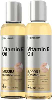 Horbach Vitamin E Oil | 5000 IU | 8 oz (2 x 4oz) Value Pack | for Skin, Hair, Face &amp; Body | Vegetarian, Non-GMO, and Gluten Free Formula