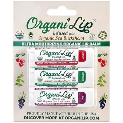 OrganiLip Organic Lip Balm, Variety Pack (Spearmint, Cherry, Acai), Ultra Hydrating Lip Moisturizer for Dry Lips, USDA Certified Organic, 3 Pack