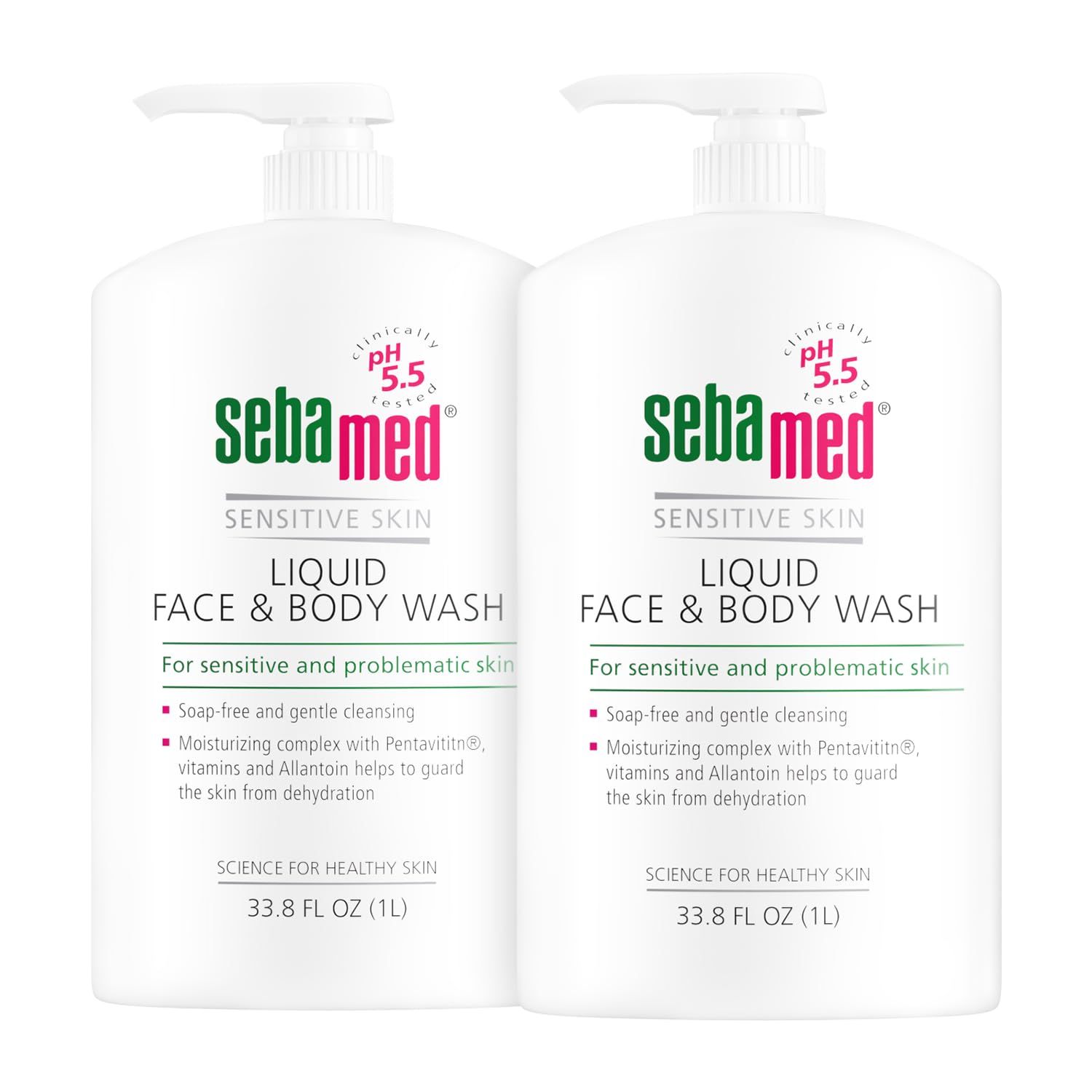 Sebamed Paraben-Free Face and Body Wash With Pump for Sensitive and Delicate Skin pH 5.5 Ultra Mild Dermatologist Recommended Cleanser 33.8 Fluid Ounces (1 Liter) Set of 2 Value Pack , green