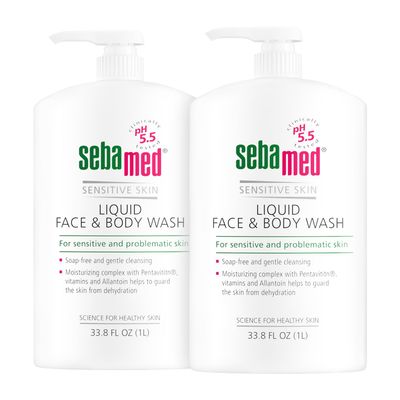 Sebamed Paraben-Free Face and Body Wash With Pump for Sensitive and Delicate Skin pH 5.5 Ultra Mild Dermatologist Recommended Cleanser 33.8 Fluid Ounces (1 Liter) Set of 2 Value Pack , green