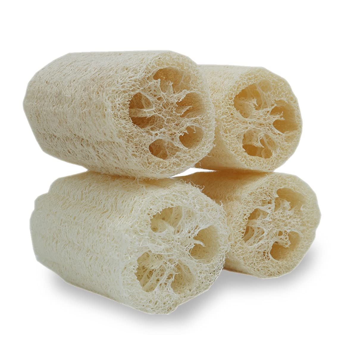 pisdoplop 4&quot; Natural Loofah Exfoliating Body Sponge Scrubber for Skin Care in Bath Spa Shower Pack of 4